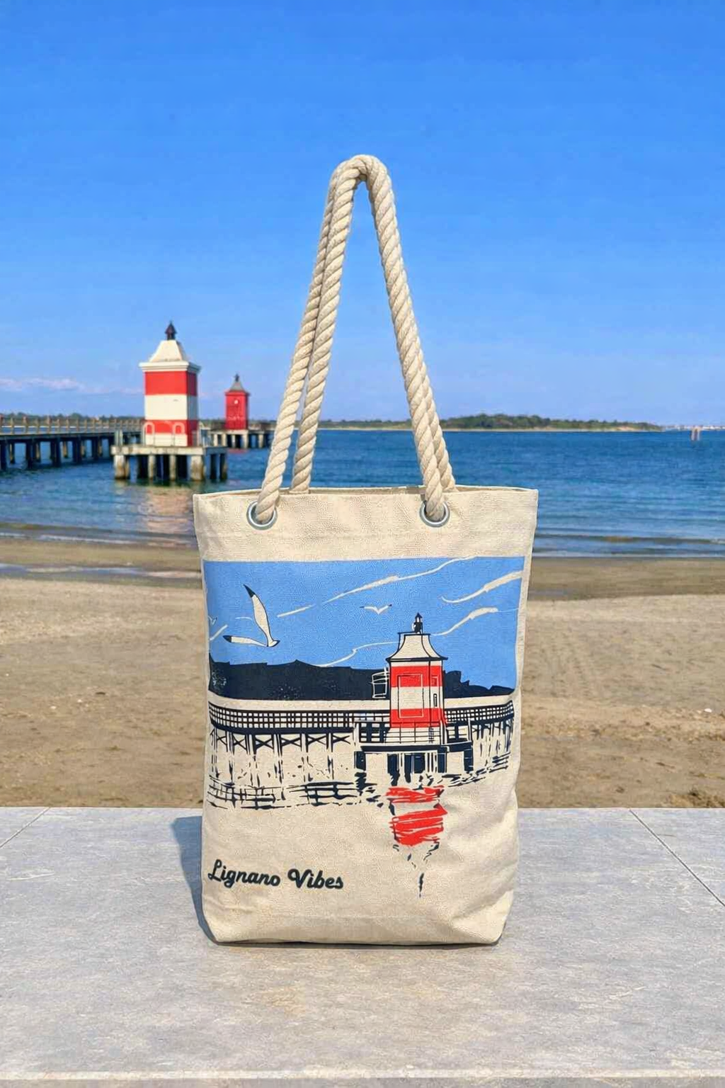 Joy - borsa in cotone con manici in corda