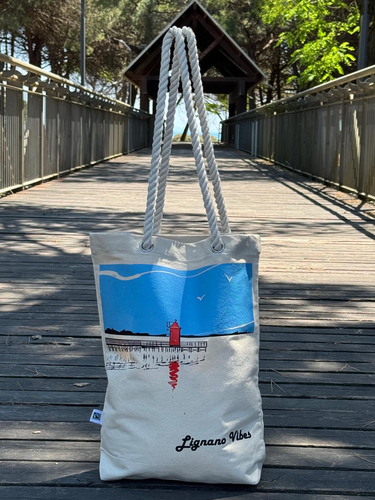 Joy - borsa in cotone con manici in corda